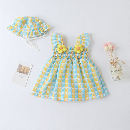 Children's Plaid Dress Little Flowers