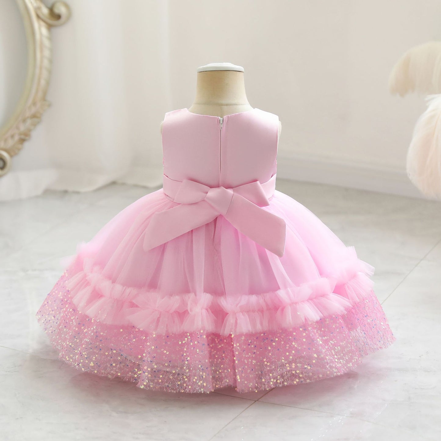 Children's Shiny Tulle and Bow Party Dress