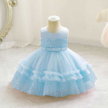 Children's Shiny Tulle and Bow Party Dress