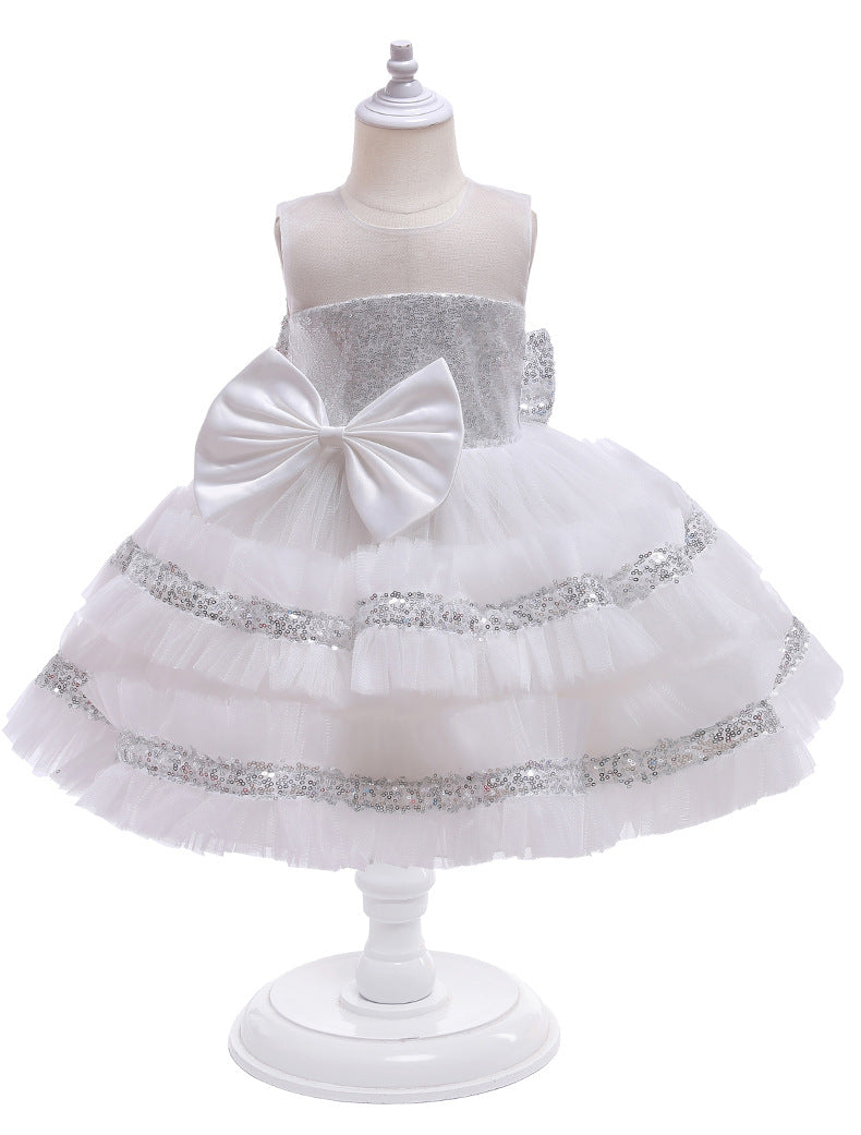 Children's Shiny Tulle and Bow Party Dress