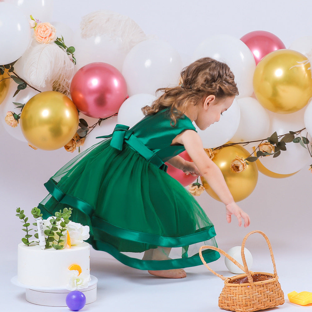 Children's Party Dress Tulle Bow and Pearls