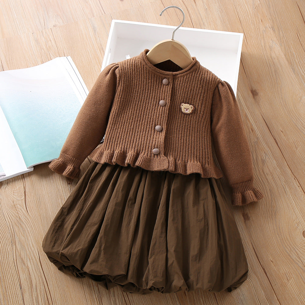 Children's Set Dress + Cardigan Teddy Bear