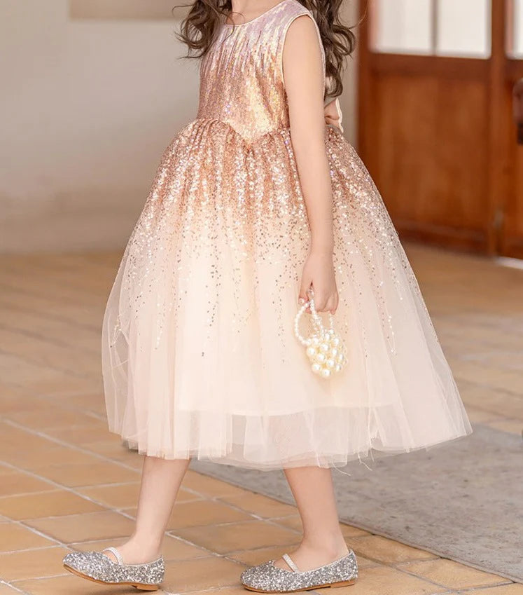 Children's Shiny Princess Dress with Bow