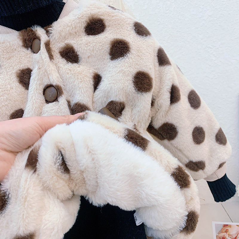 Women's Plush Polka Dot Children's Coat