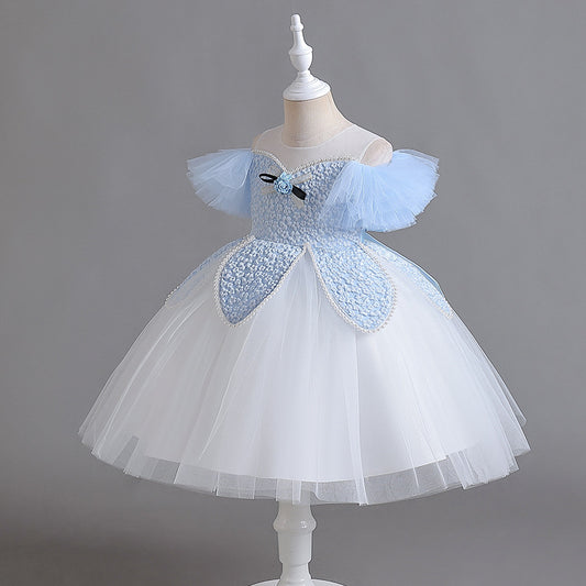 Puffy and Flower Children's Party Dress