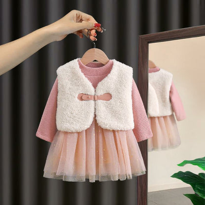 Women's Children's Set Tulle Dress + Wool Vest