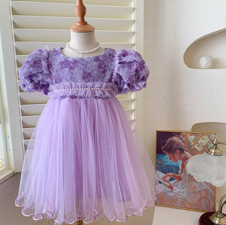 Children's Dress Tulle Pearls Flowers