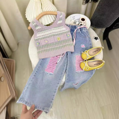 Girls' Infant Set Cropeed Flowers + Jeans