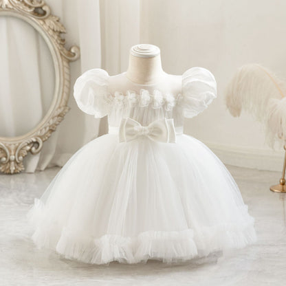 Children's Party Dress with Puff Sleeve and Bow