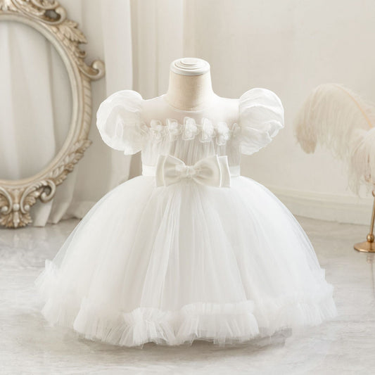 Children's Party Dress with Puff Sleeve and Bow