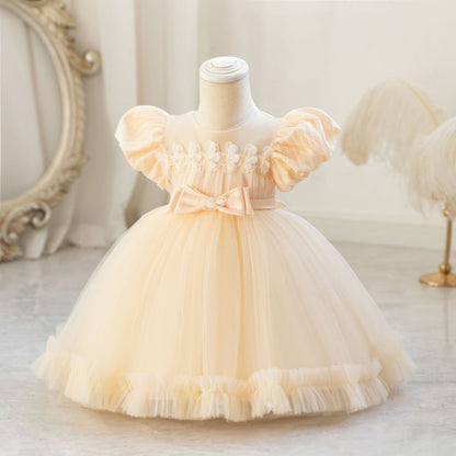 Children's Party Dress with Puff Sleeve and Bow