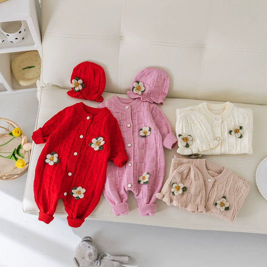 Girls' Knit Flower Jumpsuit