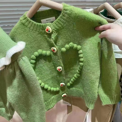 Children's Knitted Blouse with Heart Buttons