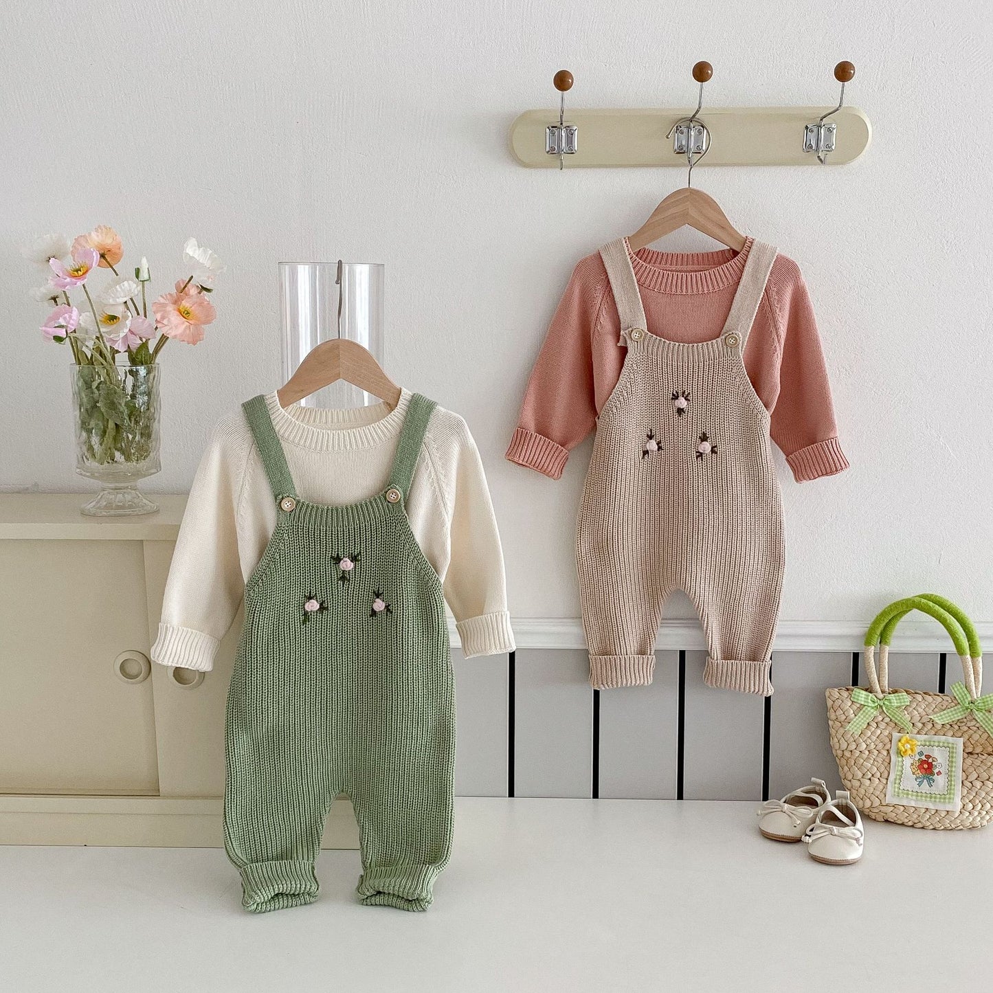 Children's Knit Flower Overalls