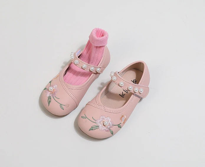 Girls' Infant Ballet Flat Shoes with Little Flowers and Pearls