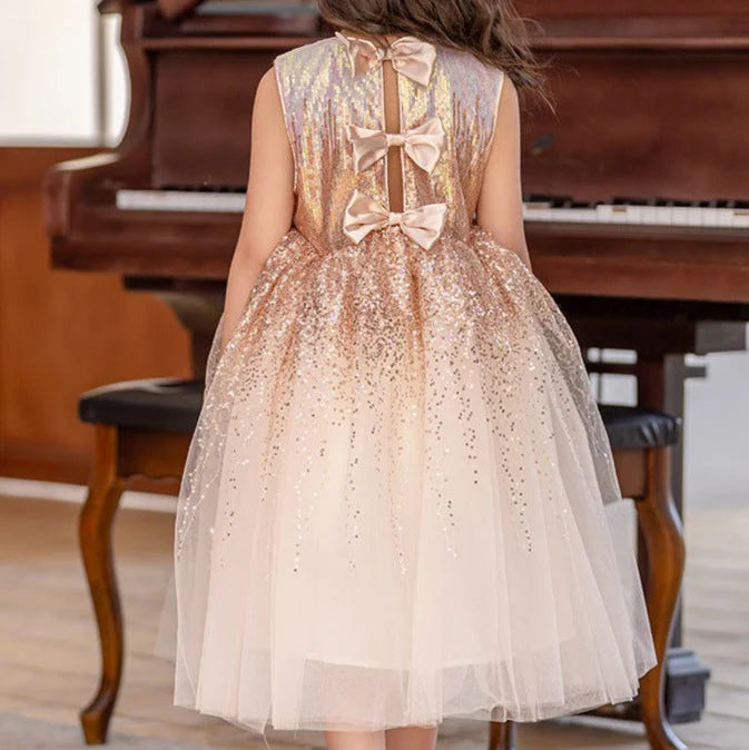 Children's Shiny Princess Dress with Bow