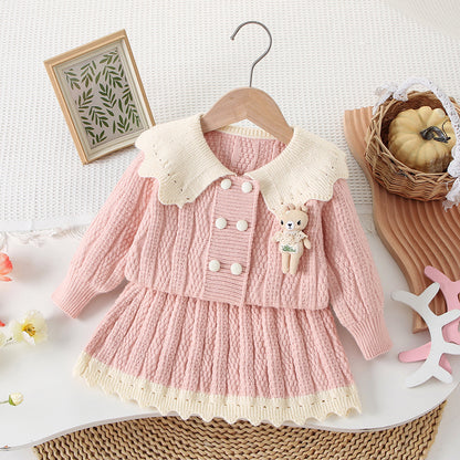 Children's Knit Set for Girls, Teddy Bear