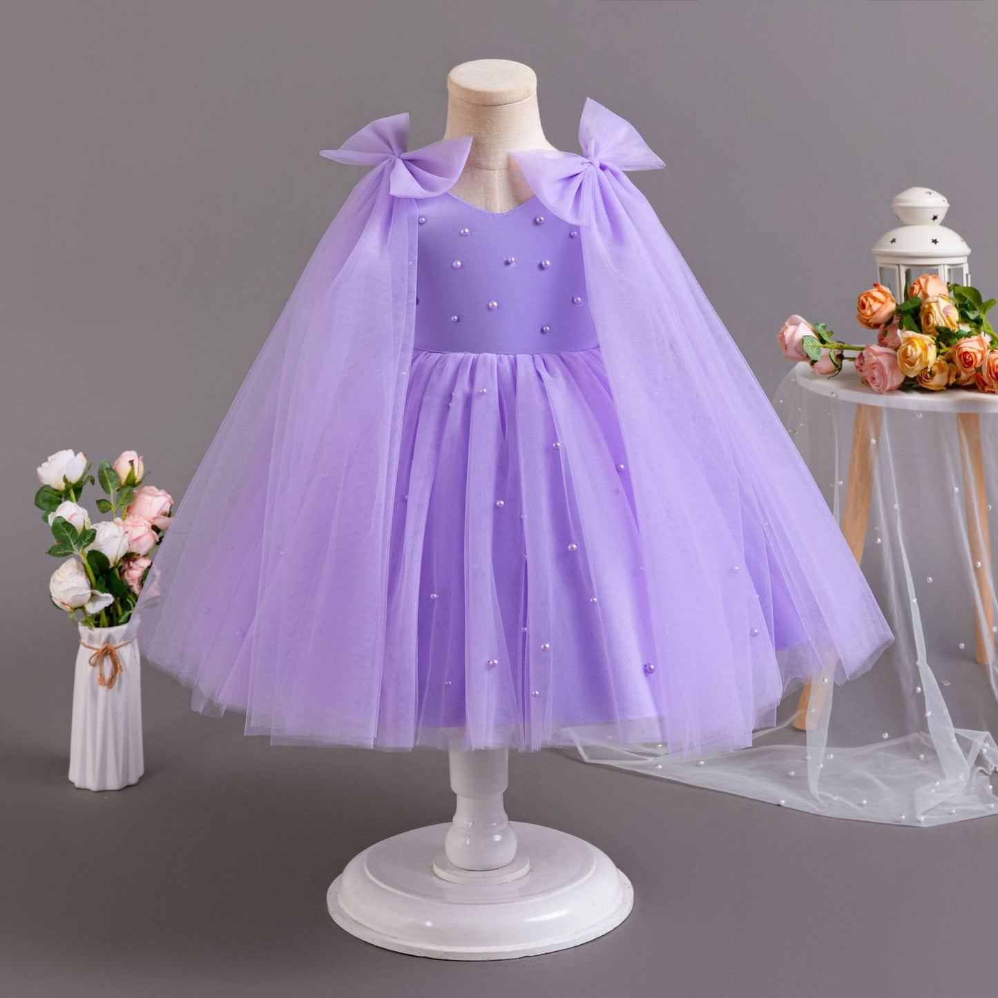 Pearls and Tulle Strap Party Dress