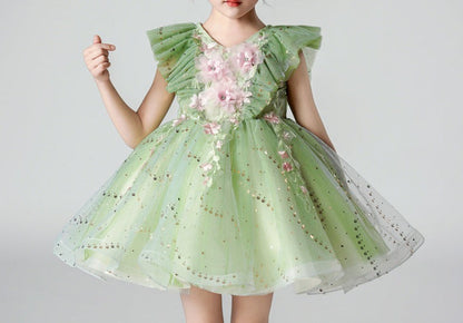 Children's Dress Green Flowers