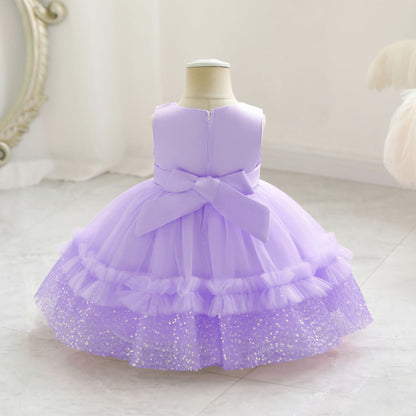 Children's Shiny Tulle and Bow Party Dress