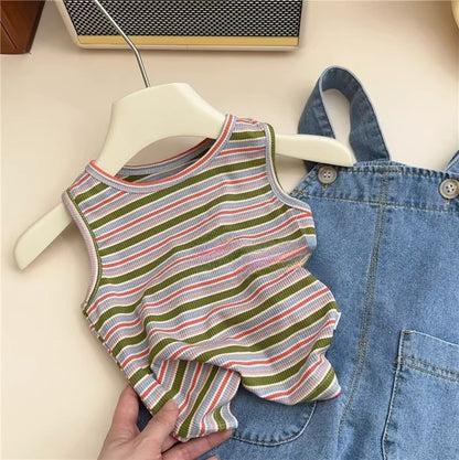 Infant Set Bunny and Stripes Overalls