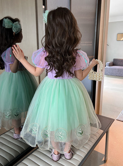 Shiny Tulle and Pearls Children's Party Dress