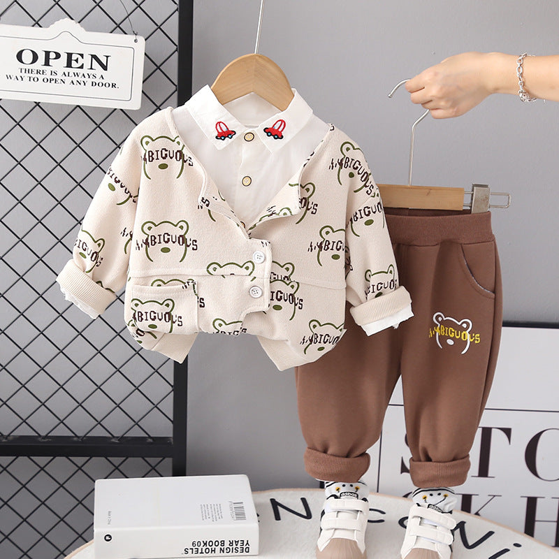 Men's Children's 3-Piece Bear Shirt Set