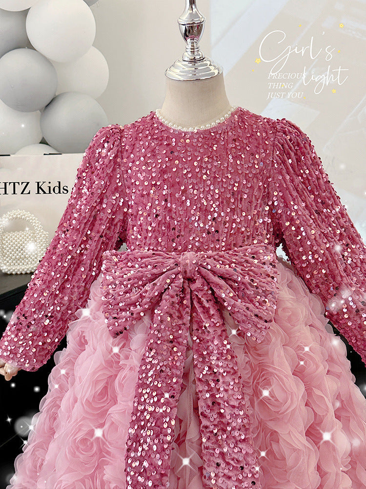 Children's Party Dress Shiny Flowers and Bow