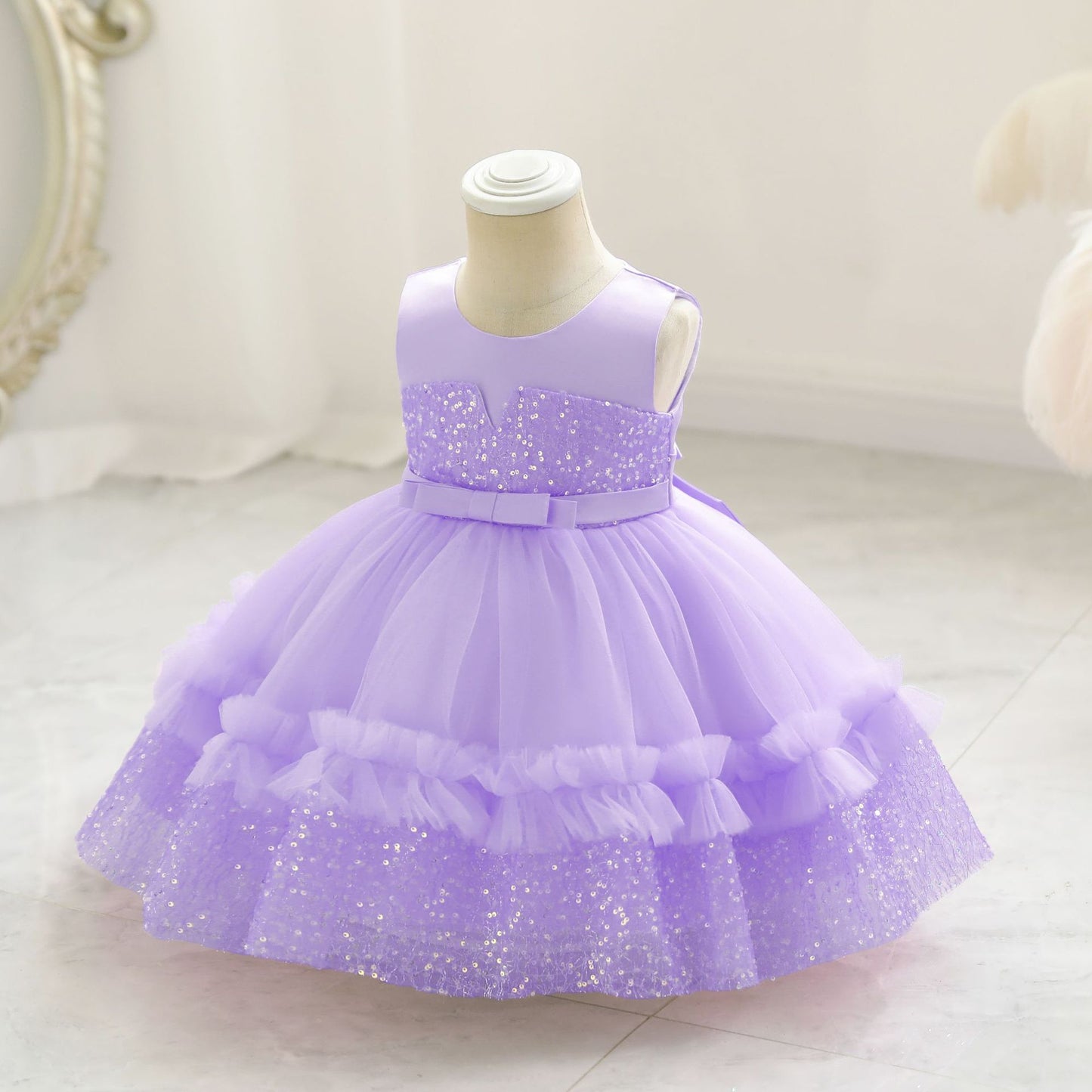 Children's Shiny Tulle and Bow Party Dress