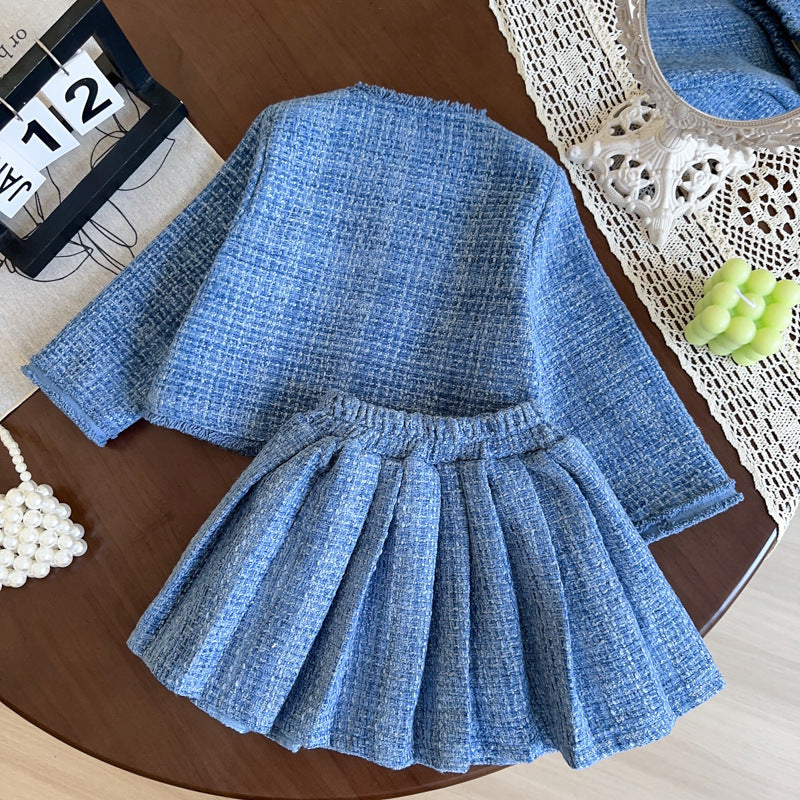 Blue Tweed Girls' Infant Set