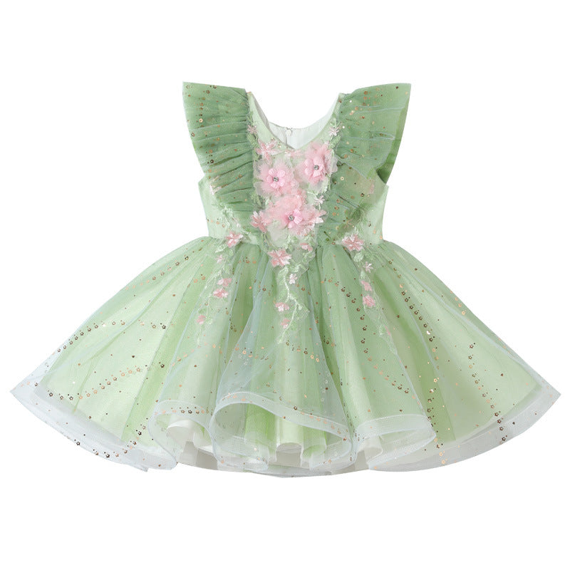 Children's Dress Green Flowers