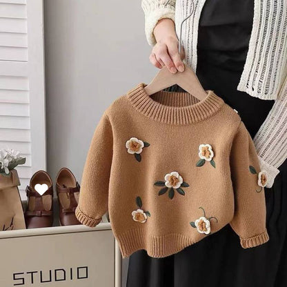 Girls' Knit Sweater Flowers