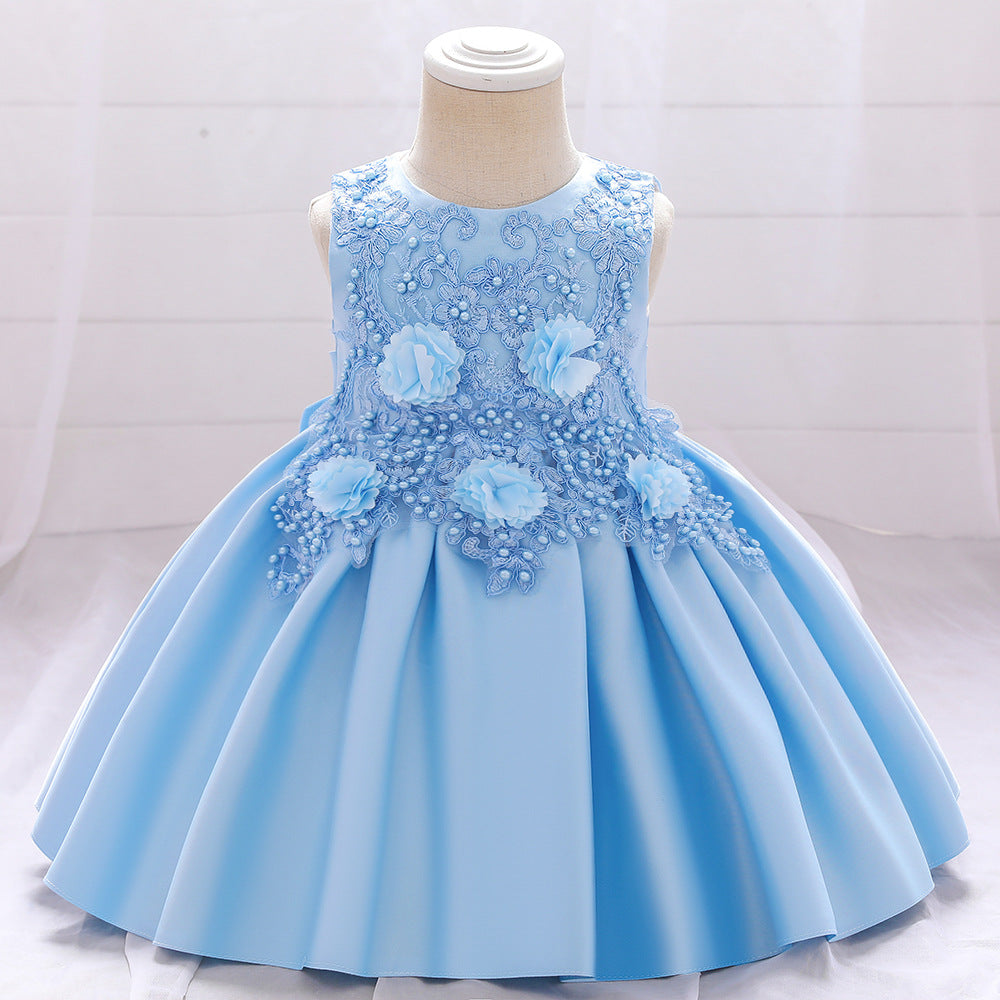 Children's Party Dress Flowers with Pearls