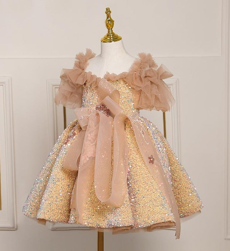 Children's Sequins and Flowers Party Dress