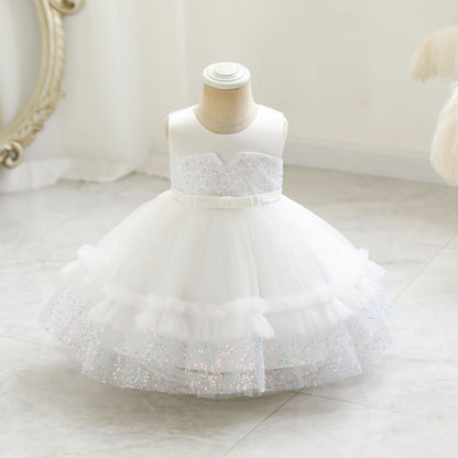 Children's Shiny Tulle and Bow Party Dress