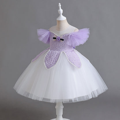 Puffy and Flower Children's Party Dress