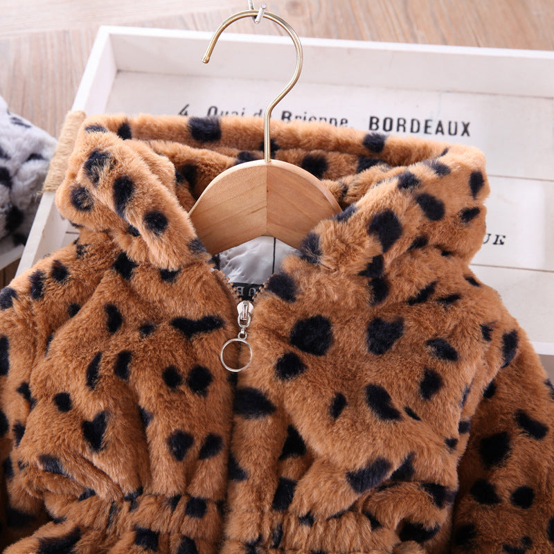 Children's Women's Plush Leopard Coat