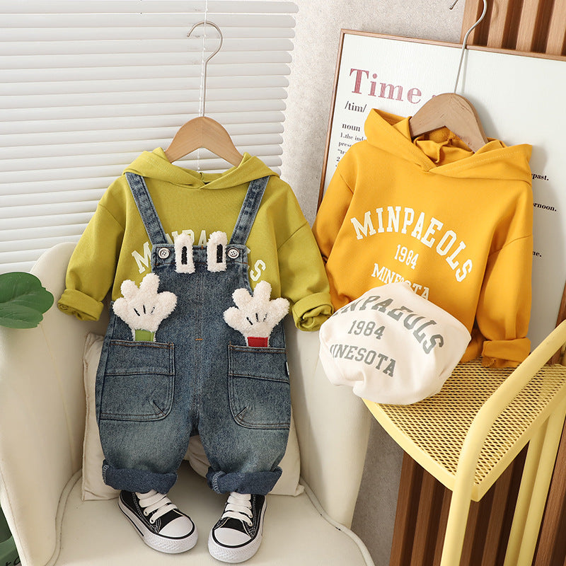 Children's Set Bib Jeans Mãozinha + Sweatshirt