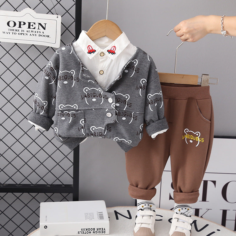 Men's Children's 3-Piece Bear Shirt Set