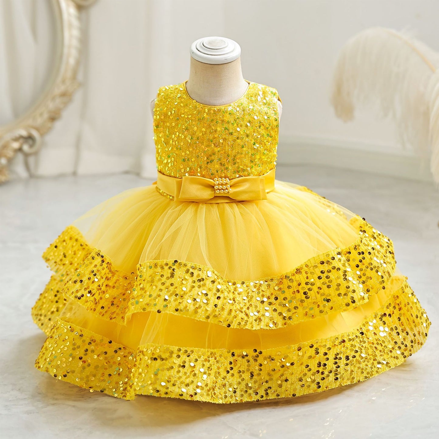 Shiny Bowknot Children's Party Dress