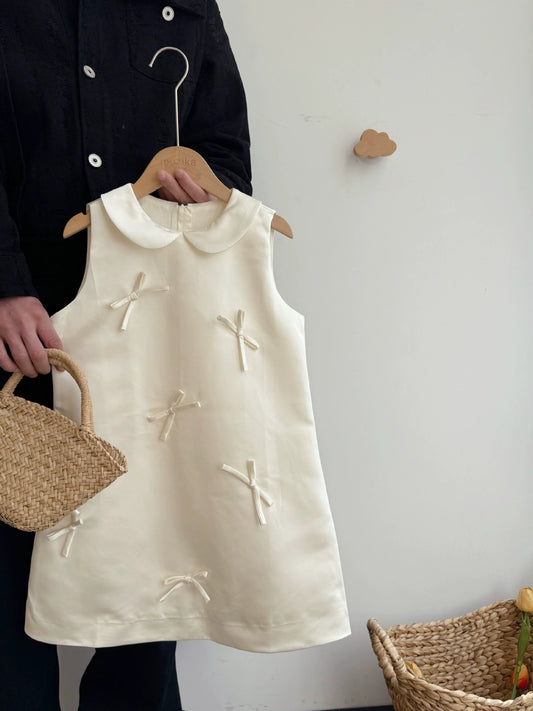 Beige Children's Dress with Bows