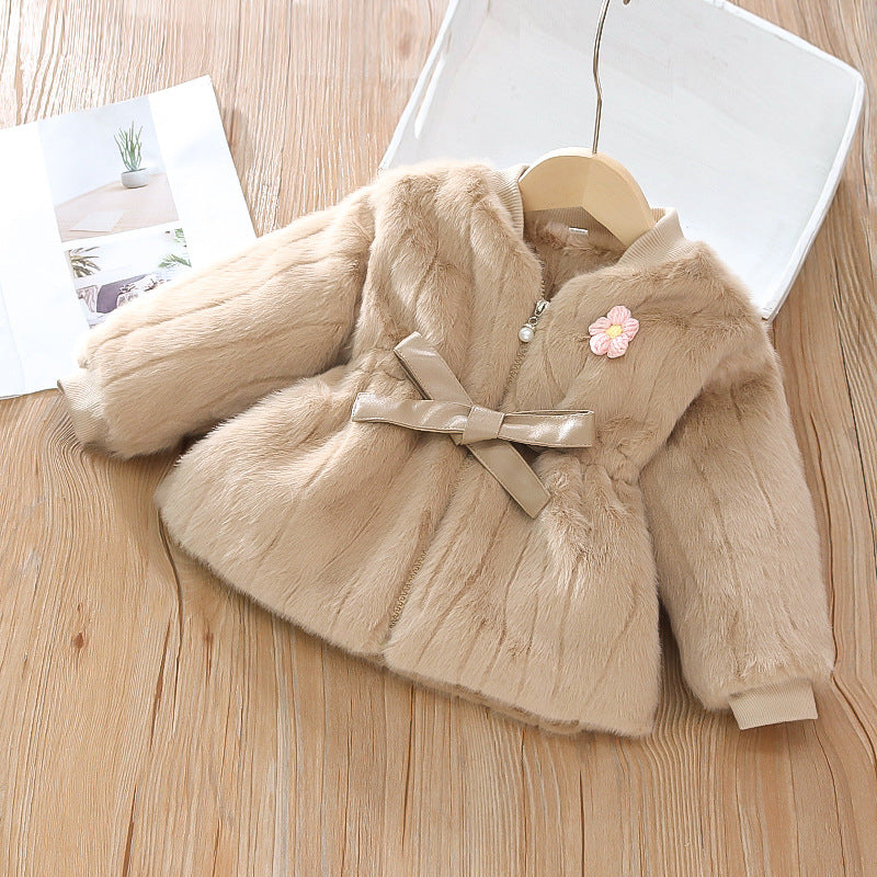 Children's Plush Flower and Bow Coat