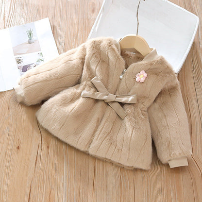 Children's Plush Flower and Bow Coat