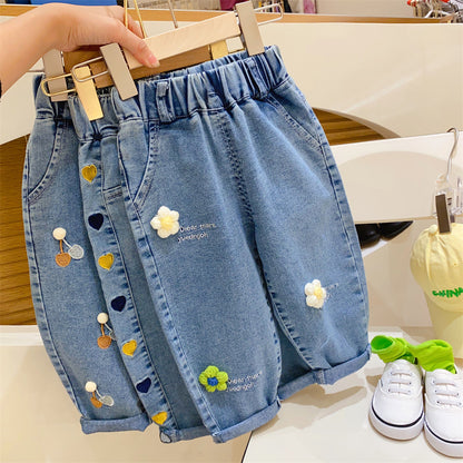 Girls' Jeans Pants Little Flowers and Little Hearts