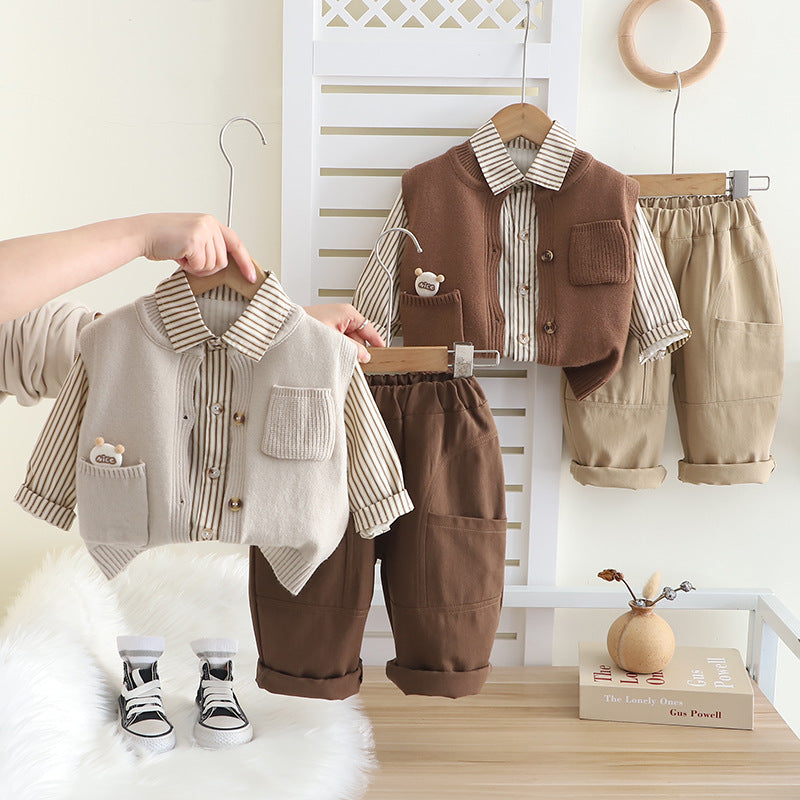 Boys' Striped Teddy Bear Set