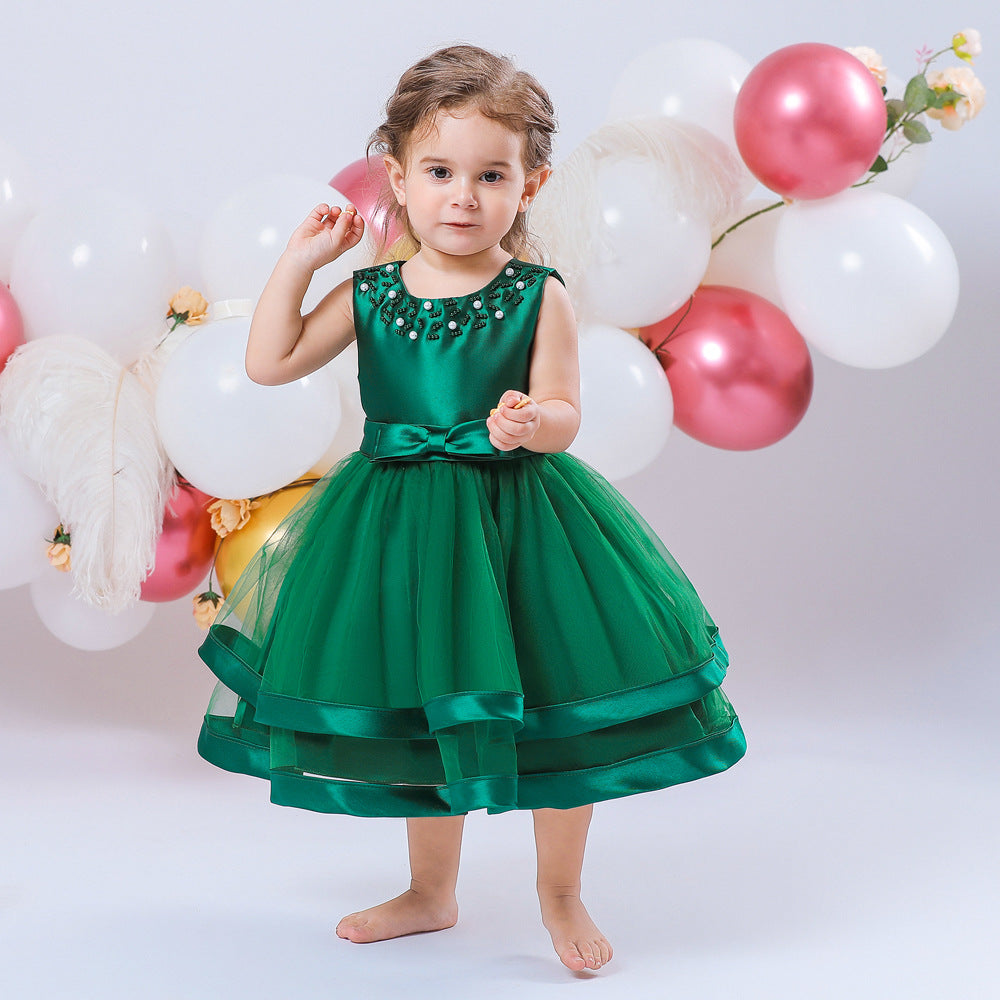 Children's Party Dress Tulle Bow and Pearls