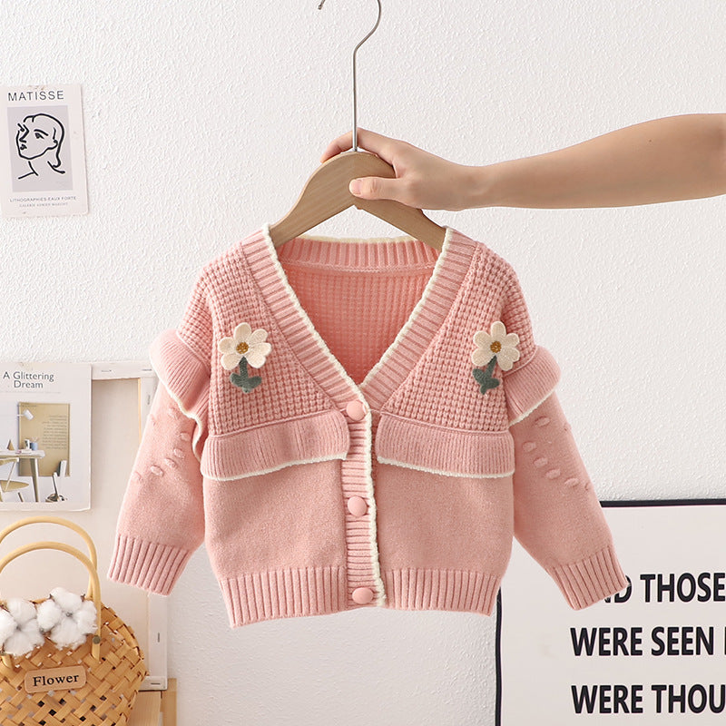 Children's Cardigan Knitted Flowers