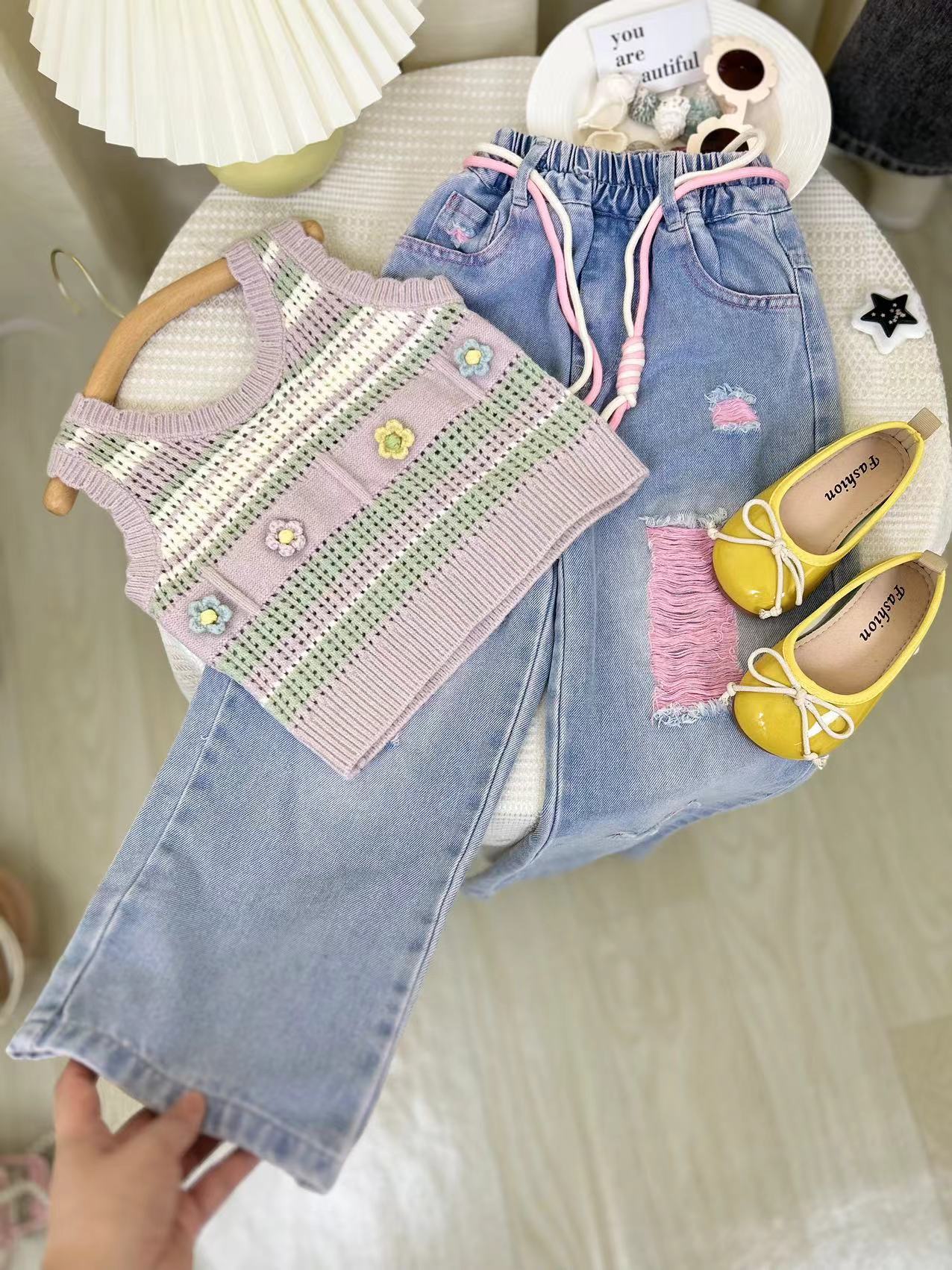 Girls' Infant Set Cropeed Flowers + Jeans