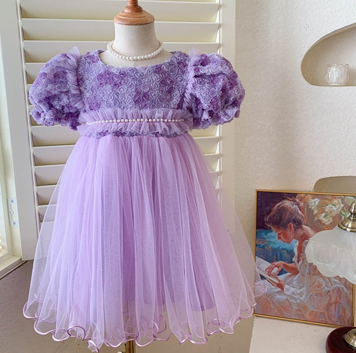 Children's Dress Tulle Pearls Flowers