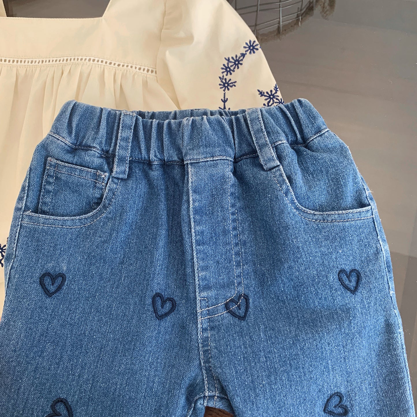 Girls' Infant Set Little Flowers + Jeans Little Hearts